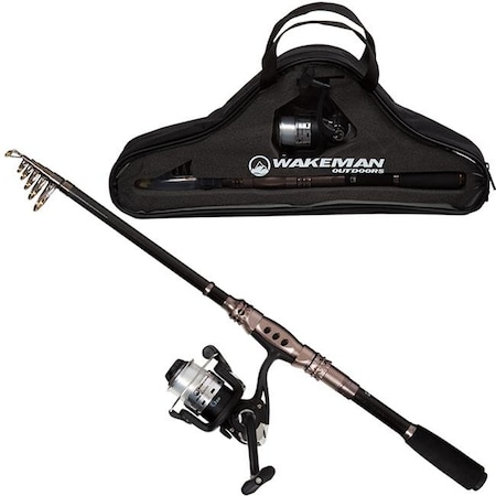 Wakeman Wakeman 80-FSH6000 Spinning Reel; Carbon Fiber & Steel Telescopic Pole Fishing Rod & Reel Combo ; Black 80-FSH6000